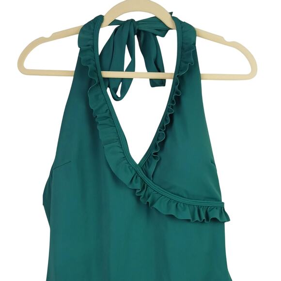 Boden Women's SZ 14 Ruffle Halterneck One Piece Swimsuit Green - Picture 3 of 6